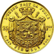 Belgium 25 Francs 1850 KM# 13.3 Decimal Coinage L'UNION FAIT LA FORCE 25 FCS 7,915 18 50 900 M coin reverse Belgium 25 Francs 1850 KM# 13.3 Decimal Coinage L'UNION FAIT LA FORCE 25 FCS 7,915 18 50 900 M coin reverse