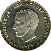 Belgium 250 Francs 25 years Reign of King Baudouin ND Prooflike KM# 158.2 BOUDEWIJN - KONING DER BELGEN - 1951 - 17 JULI - 1976 - ANT. LUYCKX coin obverse Belgium 250 Francs 25 years Reign of King Baudouin ND Prooflike KM# 158.2 BOUDEWIJN - KONING DER BELGEN - 1951 - 17 JULI - 1976 - ANT. LUYCKX coin obverse