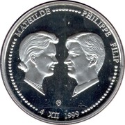 Belgium 250 Francs Marriage of Prince Philip and Princess Mathilde 1999 Proof KM# 218 MATHILDE PHLIPPE FILIP PH 4 XII 1999 coin obverse Belgium 250 Francs Marriage of Prince Philip and Princess Mathilde 1999 Proof KM# 218 MATHILDE PHLIPPE FILIP PH 4 XII 1999 coin obverse