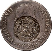 UK 4 Shillings 6 Pence ND KM# CC59 Scotland DEI GRATIA 1821 FERDIN VII J&A MUIR GREENOCK 4/6 coin obverse UK 4 Shillings 6 Pence ND KM# CC59 Scotland DEI GRATIA 1821 FERDIN VII J&A MUIR GREENOCK 4/6 coin obverse