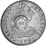 UK 4 Shillings 9 Pence Scotland Countermark ND (1811) Host Date 1791 KM# CC49 DEI GRATIA 1791 CAROLUS IV THISTLE BANK coin obverse UK 4 Shillings 9 Pence Scotland Countermark ND (1811) Host Date 1791 KM# CC49 DEI GRATIA 1791 CAROLUS IV THISTLE BANK coin obverse