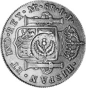 UK 4 Shillings 9 Pence Scotland Countermark ND (1811) Host Date 1791 KM# CC49 HISPAN ET IND REX ME 8R I J coin reverse UK 4 Shillings 9 Pence Scotland Countermark ND (1811) Host Date 1791 KM# CC49 HISPAN ET IND REX ME 8R I J coin reverse