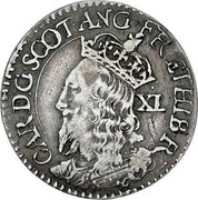 UK 40 Pence 1637 KM# 77 Scotland CAR D G SCOT AN FR ET HIB R coin obverse UK 40 Pence 1637 KM# 77 Scotland CAR D G SCOT AN FR ET HIB R coin obverse