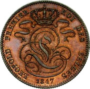 Belgium 5 Centimes Leopold I 1847 KM# 5.1 LEOPOLD PREMIER ROI DES BELGES 1847 coin obverse Belgium 5 Centimes Leopold I 1847 KM# 5.1 LEOPOLD PREMIER ROI DES BELGES 1847 coin obverse