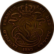 Belgium 5 Centimes 1859 KM# 5.3 Decimal Coinage LEOPOLD PREMIER ROI DES BELGES 1850 coin obverse Belgium 5 Centimes 1859 KM# 5.3 Decimal Coinage LEOPOLD PREMIER ROI DES BELGES 1850 coin obverse