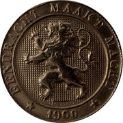 Belgium 5 Centimes 1900 KM# 41 Decimal Coinage EEDRACHT MAAKT MACHT 1894 coin obverse Belgium 5 Centimes 1900 KM# 41 Decimal Coinage EEDRACHT MAAKT MACHT 1894 coin obverse