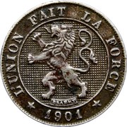 Belgium 5 Centimes 1901 KM# 44 Decimal Coinage L'UNION FAIT LA FORCE BRAEMT 1901 coin obverse Belgium 5 Centimes 1901 KM# 44 Decimal Coinage L'UNION FAIT LA FORCE BRAEMT 1901 coin obverse