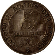 Belgium 5 Centimes Leopold II 1901 KM# 45 LEOPOLD II KONING DER BELGEN 5 CENTIEMEN coin reverse Belgium 5 Centimes Leopold II 1901 KM# 45 LEOPOLD II KONING DER BELGEN 5 CENTIEMEN coin reverse