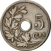 Belgium 5 Centimes 1905 KM# 55 Decimal Coinage 5 CEN A. MICHAUX coin reverse Belgium 5 Centimes 1905 KM# 55 Decimal Coinage 5 CEN A. MICHAUX coin reverse