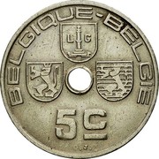 Belgium 5 Centimes 1938 KM# 110.2 Decimal Coinage BELGIQUE BELGIE 5C O.J. coin obverse Belgium 5 Centimes 1938 KM# 110.2 Decimal Coinage BELGIQUE BELGIE 5C O.J. coin obverse