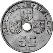 Belgium 5 Centimes 1938 KM# 110.1 Decimal Coinage BELGIQUE BELGIE 5C O.J. coin obverse Belgium 5 Centimes 1938 KM# 110.1 Decimal Coinage BELGIQUE BELGIE 5C O.J. coin obverse