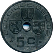 Belgium 5 Centimes 1941 KM# 123 Decimal Coinage BELGIQUE BELGIE L G 5 C O. J. coin obverse Belgium 5 Centimes 1941 KM# 123 Decimal Coinage BELGIQUE BELGIE L G 5 C O. J. coin obverse