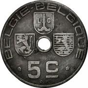 Belgium 5 Centimes 1942 KM# 124 Decimal Coinage BELGIE BELGIQUE L G 5 C O.J. coin obverse Belgium 5 Centimes 1942 KM# 124 Decimal Coinage BELGIE BELGIQUE L G 5 C O.J. coin obverse