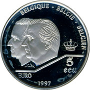 Belgium 5 ECU 40th Anniversary of Treaty of Rome 1997 (qp) Proof KM# 205 BELGIQUE BELGIE BELGIEN 5 ECU EURO 1997 coin obverse Belgium 5 ECU 40th Anniversary of Treaty of Rome 1997 (qp) Proof KM# 205 BELGIQUE BELGIE BELGIEN 5 ECU EURO 1997 coin obverse