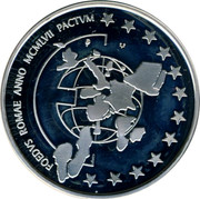 Belgium 5 ECU 40th Anniversary of Treaty of Rome 1997 (qp) Proof KM# 205 FOEDVS ROMAE ANNO MCMLVII PACTVM coin reverse Belgium 5 ECU 40th Anniversary of Treaty of Rome 1997 (qp) Proof KM# 205 FOEDVS ROMAE ANNO MCMLVII PACTVM coin reverse