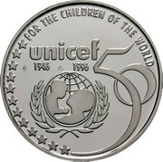 Belgium 5 ECU 50th Anniversary of UNICEF 1996 (qp) Proof KM# 203 FOR THE CHILDREN OF THE WORLD UNICEF 1946 1996 50 coin reverse Belgium 5 ECU 50th Anniversary of UNICEF 1996 (qp) Proof KM# 203 FOR THE CHILDREN OF THE WORLD UNICEF 1946 1996 50 coin reverse