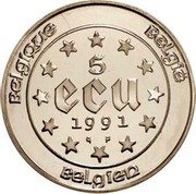 Belgium 5 ECU Charlemagne 1991 (qp) Proof KM# 183 BELGIQUE BELGIE BELGIENE 5 ECU 1991 Q P coin reverse Belgium 5 ECU Charlemagne 1991 (qp) Proof KM# 183 BELGIQUE BELGIE BELGIENE 5 ECU 1991 Q P coin reverse