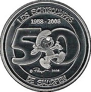 Belgium 5 Euro 50 Years of the Smurfs - Les Schtroumpfs 2008 Proof KM# 270 LES SCHTROUMPFS 1958 - 2008 PEYO 2008 DE SMURFEN coin reverse Belgium 5 Euro 50 Years of the Smurfs - Les Schtroumpfs 2008 Proof KM# 270 LES SCHTROUMPFS 1958 - 2008 PEYO 2008 DE SMURFEN coin reverse