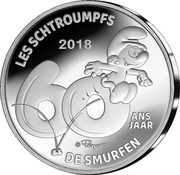 Belgium 5 Euro 60th Anniversary of the Smurfs 2018 LES SCHTROUMPFS DE SMURFEN 60 ANS JAAR coin obverse Belgium 5 Euro 60th Anniversary of the Smurfs 2018 LES SCHTROUMPFS DE SMURFEN 60 ANS JAAR coin obverse