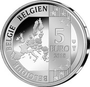 Belgium 5 Euro 60th Anniversary of the Smurfs. Coloured 2018 BELGIE BELGIQUE BELGIEN 5 EURO 2018 coin reverse Belgium 5 Euro 60th Anniversary of the Smurfs. Coloured 2018 BELGIE BELGIQUE BELGIEN 5 EURO 2018 coin reverse