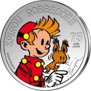 Belgium 5 Euro 75th Anniversary of Comic Strip Spirou. Colored 2013 KM# 327a SPIROU ROBBEDOES 75 ANS JAAR © DUPUIS.2013 FRANQUIN coin reverse