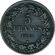 Belgium 5 Francs Leopold I 1848 KM# 3.2 5 FRANCS 1848 coin reverse Belgium 5 Francs Leopold I 1848 KM# 3.2 5 FRANCS 1848 coin reverse