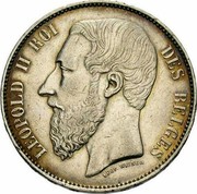 Belgium 5 Francs Large Head 1868 KM# 25 LEOPOLD II ROI DES BELGES LEOP. WIENER coin obverse Belgium 5 Francs Large Head 1868 KM# 25 LEOPOLD II ROI DES BELGES LEOP. WIENER coin obverse