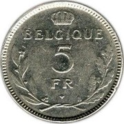 Belgium 5 Francs 1936 KM# 108 Decimal Coinage BELGIQUE 5 FR coin reverse Belgium 5 Francs 1936 KM# 108 Decimal Coinage BELGIQUE 5 FR coin reverse