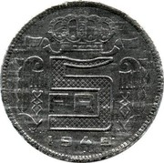 Belgium 5 Francs 1943 KM# 129.2 Decimal Coinage 5 FR 1945 coin reverse Belgium 5 Francs 1943 KM# 129.2 Decimal Coinage 5 FR 1945 coin reverse