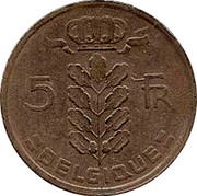 Belgium 5 Francs 1949 KM# 134.2 Decimal Coinage 5 FR BELGIQUE coin reverse Belgium 5 Francs 1949 KM# 134.2 Decimal Coinage 5 FR BELGIQUE coin reverse