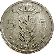 Belgium 5 Francs 1949 KM# 134.1 Decimal Coinage 5 FR BELGIQUE coin reverse Belgium 5 Francs 1949 KM# 134.1 Decimal Coinage 5 FR BELGIQUE coin reverse