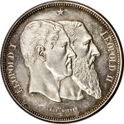 Belgium 5 Francs 50 Years of Belgium 1880 M/12a; 15 rays on left, 6 up, 9 touch the pearls X# 8 LEOPOLD I LEOPOLD II LEOP WIENER coin obverse Belgium 5 Francs 50 Years of Belgium 1880 M/12a; 15 rays on left, 6 up, 9 touch the pearls X# 8 LEOPOLD I LEOPOLD II LEOP WIENER coin obverse