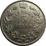 Belgium 5 Francs Albert I 1932 KM# 98 EEN BELGA 5 FRANK 1930 A. E. GR. coin reverse Belgium 5 Francs Albert I 1932 KM# 98 EEN BELGA 5 FRANK 1930 A. E. GR. coin reverse