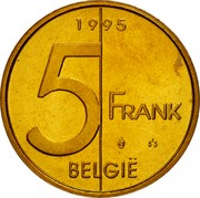 Belgium 5 Francs Albert II 1995 Sets only KM# 190 1998 5 FRANK BELGIË coin reverse Belgium 5 Francs Albert II 1995 Sets only KM# 190 1998 5 FRANK BELGIË coin reverse