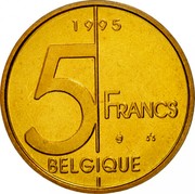 Belgium 5 Francs Albert II 1995 Sets only KM# 189 5 FRANCS BELGIQUE 1995 coin reverse Belgium 5 Francs Albert II 1995 Sets only KM# 189 5 FRANCS BELGIQUE 1995 coin reverse