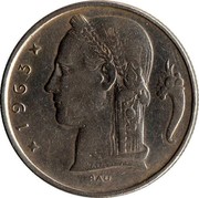 Belgium 5 Francs KM# 135.2 Decimal Coinage 1963 RAU coin obverse Belgium 5 Francs KM# 135.2 Decimal Coinage 1963 RAU coin obverse
