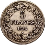 Belgium 5 Francs (Leopold I) KM# 3.1 5 FRANCS 1838 coin reverse Belgium 5 Francs (Leopold I) KM# 3.1 5 FRANCS 1838 coin reverse