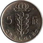 Belgium 5 Francs KM# 135.2 Decimal Coinage 5 FR BELGIË coin reverse Belgium 5 Francs KM# 135.2 Decimal Coinage 5 FR BELGIË coin reverse
