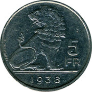 Belgium 5 Francs (Leopold III) KM# 116.1 5 FR E. WIJNANTS 1938 coin reverse Belgium 5 Francs (Leopold III) KM# 116.1 5 FR E. WIJNANTS 1938 coin reverse