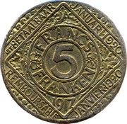 Belgium 5 Francs Ghent - WW1 German Occupation 1917 KM# Tn6 UIT BETAALBAAR JANUARI.1920 FRANCS 5 FRANKEN 1917 REMBOURSABLE JANVIER.1920 coin reverse Belgium 5 Francs Ghent - WW1 German Occupation 1917 KM# Tn6 UIT BETAALBAAR JANUARI.1920 FRANCS 5 FRANKEN 1917 REMBOURSABLE JANVIER.1920 coin reverse