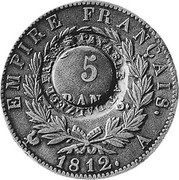 UK 5 Shillings Scotland Countermark ND (1811) Host Date 1812 KM# CC22 EMPIRE FRANCAIS 5 1812 PAYABLE AT DALZELL FARM coin obverse UK 5 Shillings Scotland Countermark ND (1811) Host Date 1812 KM# CC22 EMPIRE FRANCAIS 5 1812 PAYABLE AT DALZELL FARM coin obverse
