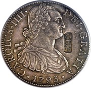UK 5 Shillings Scotland Countermark ND (1811) Host Date 1794 FM Rare KM# CCA39.2 DEI GRATIA 1794 CAROLUS IIII CBC O coin obverse UK 5 Shillings Scotland Countermark ND (1811) Host Date 1794 FM Rare KM# CCA39.2 DEI GRATIA 1794 CAROLUS IIII CBC O coin obverse
