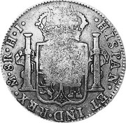 UK 5 Shillings Scotland Countermark ND (1811) Host Date 1810 KM# CC44 HISPAN ET IND REX M 8R F M coin reverse UK 5 Shillings Scotland Countermark ND (1811) Host Date 1810 KM# CC44 HISPAN ET IND REX M 8R F M coin reverse
