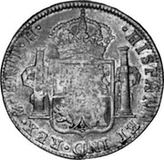 UK 5 Shillings Scotland Countermark ND (1811) Host Date 1805 KM# CC40 HISPAN ET IND REX M 8R F M coin reverse UK 5 Shillings Scotland Countermark ND (1811) Host Date 1805 KM# CC40 HISPAN ET IND REX M 8R F M coin reverse