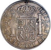 UK 5 Shillings Scotland Countermark ND (1811) Host Date 1794 FM Rare KM# CCA39.2 HISPAN ET IND REX M 8R F M coin reverse UK 5 Shillings Scotland Countermark ND (1811) Host Date 1794 FM Rare KM# CCA39.2 HISPAN ET IND REX M 8R F M coin reverse