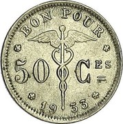 Belgium 50 Centimes 1933 KM# 87 Decimal Coinage BON POUR 50 CES 19 33 coin reverse Belgium 50 Centimes 1933 KM# 87 Decimal Coinage BON POUR 50 CES 19 33 coin reverse