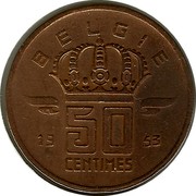 Belgium 50 Centimes 1953 KM# 149.2 Decimal Coinage BELGIE 19 50 CENTIMES 53 coin reverse