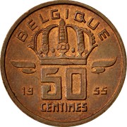 Belgium 50 Centimes Helmeted Mine Worker 1955 KM# 144 BELGIQUE 19 50 CENTIMES 55 coin reverse Belgium 50 Centimes Helmeted Mine Worker 1955 KM# 144 BELGIQUE 19 50 CENTIMES 55 coin reverse
