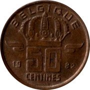 Belgium 50 Centimes Helmeted Mine Worker 1982 KM# 148.1 RAU coin reverse Belgium 50 Centimes Helmeted Mine Worker 1982 KM# 148.1 RAU coin reverse