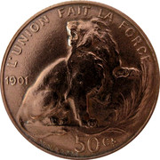 Belgium 50 Centimes Leopold II 1901 KM# Pn99 L'UNION FAIT LA FORCE 1901 50 CS VINCOTTE coin reverse Belgium 50 Centimes Leopold II 1901 KM# Pn99 L'UNION FAIT LA FORCE 1901 50 CS VINCOTTE coin reverse